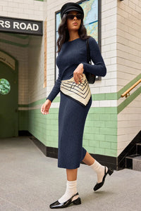 Wenrine Womens Navy Sweater Maxi Dress