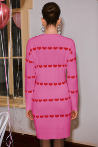 Wenrine Womens Pink Heart Crewneck Bodycon Mini Dresses