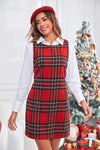 Wenrine Womens Red Plaid Christmas Overall Mini Dress