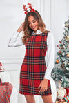 Wenrine Womens Red Plaid Christmas Overall Mini Dress