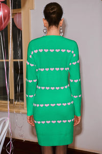 Wenrine Womens Green Heart Crewneck Bodycon Mini Dresses