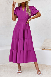 Wenrine Womens Violet Flowy Tiered  Midi Dress
