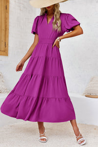 Wenrine Womens Violet Flowy Tiered  Midi Dress