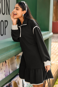Wenrine Womens Black Oversized Sweatshirt Dresses